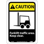 NMC™ 10" X 7" White .05" Plastic Machine And Operational Sign "CAUTION Forklift traffic area keep clear."