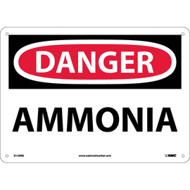 NMC™ 10" X 14" White .05" Plastic Chemicals And Hazardous Material Sign "DANGER AMMONIA"