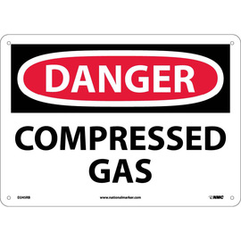 NMC™ 10" X 14" White .05" Plastic Chemicals And Hazardous Material Sign "DANGER COMPRESSED GAS"