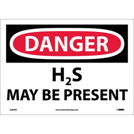 NMC™ 10" X 14" White .0045" Vinyl Chemicals And Hazardous Material Sign "DANGER H2S MAY BE PRESENT"