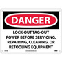 NMC™ 10" X 14" White .04" Aluminum Danger Sign "CLEANING/DANGER LOCK-OUT TAG-OUT POWER BEFORE SERVICING,REPAIRING, OR RETOOLING EQUIPMENT"