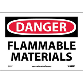 NMC™ 7" X 10" White .0045" Vinyl Chemicals And Hazardous Material Sign "DANGER FLAMMABLE MATERIALS"