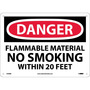 NMC™ 10" X 14" White .05" Plastic Smoking Control Sign "DANGER FLAMMABLE MATERIAL NO SMOKING WITHIN 20 FEET"
