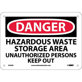 NMC™ 7" X 10" White .05" Plastic Chemicals And Hazardous Material Sign "DANGER HAZARDOUS WASTE STORAGE AREA UNAUTHORIZED PERSONS KEEP OUT"