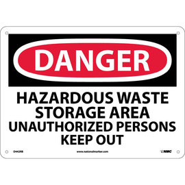 NMC™ 10" X 14" White .05" Plastic Chemicals And Hazardous Material Sign "DANGER HAZARDOUS WASTE STORAGE AREA UNAUTHORIZED PERSONS KEEP OUT"