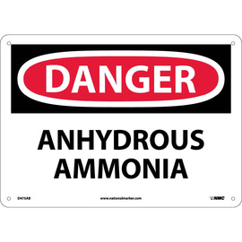NMC™ 10" X 14" White .04" Aluminum Chemicals And Hazardous Material Sign "DANGER ANHYDROUS AMMONIA"