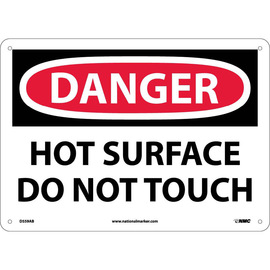 NMC™ 10" X 14" White .04" Aluminum Machine And Operational Sign "DANGER HOT SURFACE DO NOT TOUCH"