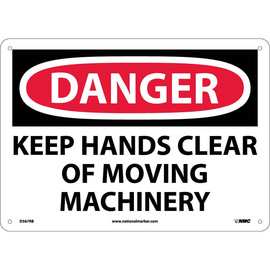 NMC™ 10" X 14" White .05" Plastic Machine And Operational Sign "DANGER KEEP HANDS CLEAR OF MOVING MACHINERY"