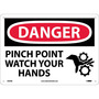 NMC™ 10" X 14" White .05" Plastic Machine And Operational Sign "DANGER PINCH POINT WATCH YOUR HANDS"