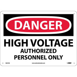 NMC™ 10" X 14" White .04" Aluminum Electrical Sign "DANGER HIGH VOLTAGE AUTHORIZED PERSONNEL ONLY"