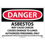 NMC™ 14" X 20" White .04" Aluminum Chemicals And Hazardous Material Sign "DANGER ASBESTOS CANCER AND LUNG DISEASE HAZARD AUTHORIZED PERSONNEL ONLY RESPIRATORS AND PROTECTIVE CLOTHING ARE REQUIRED IN THIS AREA"