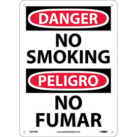 NMC™ 14" X 10" White .05" Plastic Bilingual Sign "DANGER NO SMOKING PELIGRO NO FUMAR"