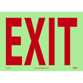 NMC™ 10" X 14" Phosphorescent .0045" Polyester Admittance And Exit Sign "EXIT"