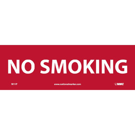 NMC™ 4" X 12" White .0045" Vinyl Smoking Control Sign "NO SMOKING"