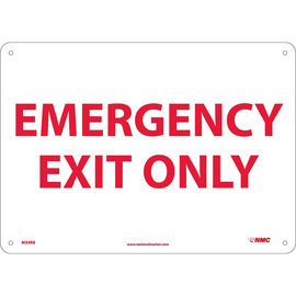 NMC™ 10" X 14" White .05" Plastic Admittance And Exit Sign "EMERGENCY EXIT ONLY"