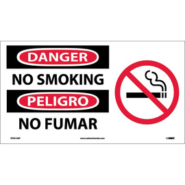NMC™ 10" X 18" White .0045" Vinyl Bilingual Sign "DANGER NO SMOKING PELIGRO NO FUMAR"