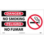NMC™ 10" X 18" White .0045" Vinyl Bilingual Sign "DANGER NO SMOKING PELIGRO NO FUMAR"