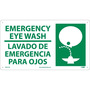 NMC™ 10" X 18" White .05" Plastic Bilingual Sign "EMERGENCY EYE WASH LAVADO DE EMERGENCIA PARA OJOS"
