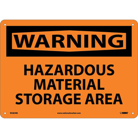 NMC™ 10" X 14" Orange .05" Plastic Chemicals And Hazardous Material Sign "WARNING HAZARDOUS MATERIAL STORAGE AREA"