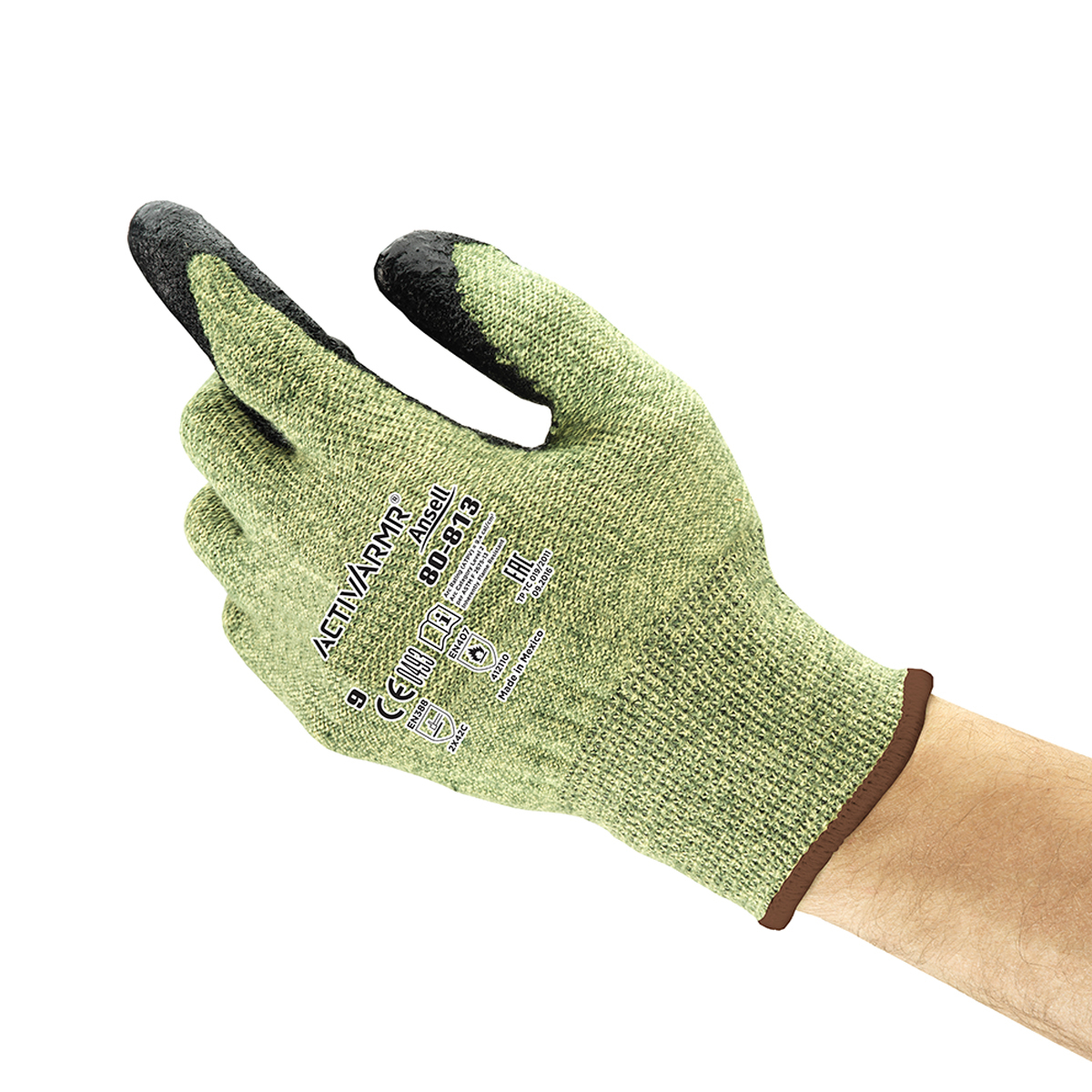 Ansell Cut Resistant Gloves,Green/Black,Sz 9,PR 80-813