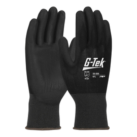 Protective Industrial Products Large G-Tek® 13 Gauge Black Polyurethane Palm And Finger Coated Work Gloves With Black Nylon Liner And Knit Wrist