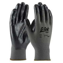 Protective Industrial Products X-Large G-Tek® 13 Gauge Black Nitrile Palm And Finger Coated Work Gloves With Gray Nylon Liner And Knit Wrist
