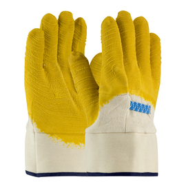 Protective Industrial Products Mens Armor® Yellow Latex Palm, Finger And Knuckles Coated Work Gloves With Natural Cotton Liner And Safety Cuff