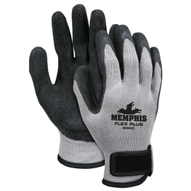 MCR Safety® Medium NXG 10 Gauge Black Latex Palm And Fingertips Dipped Coated Work Gloves With Black Cotton And Polyester Liner And Hook And Loop Cuff