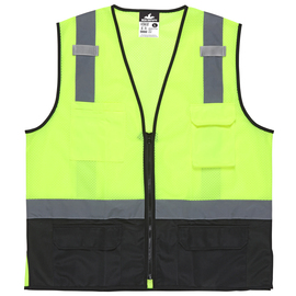MCR Safety® 2X Hi-Viz Green/Black/Silver CL2MLSZ Polyester Mesh Vest