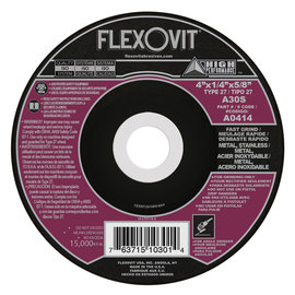 Flexovit® 4" X 1/4" X 5/8" HIGH PERFORMANCE™ 30 Grit Aluminum Oxide Grain Reinforced Type 27 Depressed Center Grinding Wheel