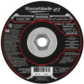 Flexovit® 4 1/2" X .045" X 5/8" - 11 Razorblade 27® 60 Grit Aluminum Oxide Grain Reinforced Type 27 Depressed Center Cut Off Wheel