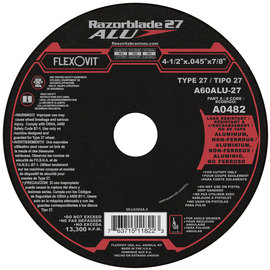 Flexovit® 4 1/2" X .045" X 7/8" Razorblade 27® ALU 60 Grit Aluminum Oxide Grain Reinforced Type 27 Depressed Center Cut Off Wheel