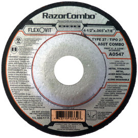 Flexovit® 4 1/2" X .065" X 7/8" RazorCombo® 60 Grit Aluminum Oxide Grain Reinforced Type 27 Depressed Center Cut Off Wheel