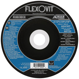 Flexovit® 4 1/2" X 1/8" X 7/8" HIGH PERFORMANCE™ 24 - 30 Grit Aluminum Oxide Grain Reinforced Type 27 Depressed Center Combination Wheel