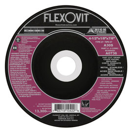 Flexovit® 4 1/2" X 1/8" X 7/8" HIGH PERFORMANCE™ 30 Grit Aluminum Oxide Grain Reinforced Type 27 Depressed Center Combination Wheel