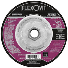 Flexovit® 4 1/2" X 1/8" X 5/8" - 11 HIGH PERFORMANCE™ 30 Grit Aluminum Oxide Grain Reinforced Type 27 Spin-On Depressed Center Combination Wheel