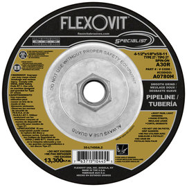 Flexovit® 4 1/2" X 1/8" X 5/8" - 11 SPECIALIST® PIPELINE 30 Grit Aluminum Oxide Grain Reinforced Type 27 Spin-On Depressed Center Combination Wheel