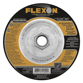 Flexovit® 4 1/2" X 1/4" X 5/8" - 11 FLEXON® 24 Grit Zirconia Alumina Grain Reinforced Type 27 Spin-On Depressed Center Grinding Wheel
