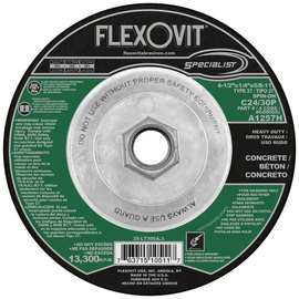 Flexovit® 4 1/2" X 1/4" X 5/8" - 11 SPECIALIST® CONCRETE 24 - 30 Grit Silicon Carbide Grain Reinforced Type 27 Spin-On Depressed Center Grinding Wheel