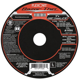 Flexovit® 5" X .040" X 7/8" Razor Thin® 60 Grit Aluminum Oxide Grain Reinforced Type 27 Depressed Center Cut Off Wheel
