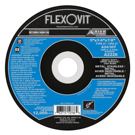 Flexovit® 5" X 1/4" X 7/8" HIGH PERFORMANCE™ 24 - 30 Grit Aluminum Oxide Grain Reinforced Type 27 Depressed Center Grinding Wheel