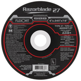 Flexovit® 6" X .045" X 7/8" Razorblade 27® 60 Grit Aluminum Oxide Grain Reinforced Type 27 Depressed Center Cut Off Wheel