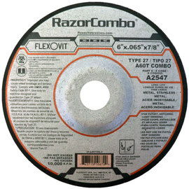 Flexovit® 6" X .065" X 7/8" RazorCombo® 60 Grit Aluminum Oxide Grain Reinforced Type 27 Depressed Center Cut Off Wheel