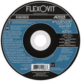 Flexovit® 6" X 1/8" X 7/8" HIGH PERFORMANCE™ 24 - 30 Grit Aluminum Oxide Grain Reinforced Type 27 Depressed Center Combination Wheel