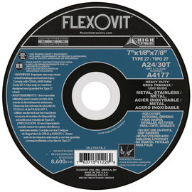 Flexovit® 7" X 1/8" X 7/8" HIGH PERFORMANCE™ 24 - 30 Grit Aluminum Oxide Grain Reinforced Type 27 Depressed Center Combination Wheel