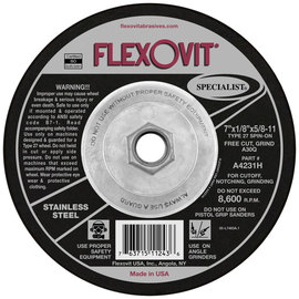 Flexovit® 7" X 1/8" X 5/8" - 11 SPECIALIST® STAINLESS STEEL 30 Grit Aluminum Oxide Grain Reinforced Type 27 Spin-On Depressed Center Combination Wheel