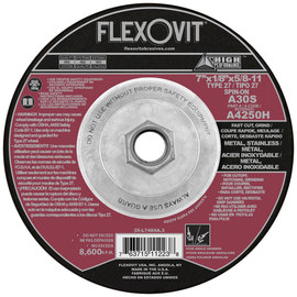 FlexOVit® 7" X 1/8" X 5/8" - 11" HIGH PERFORMANCE™ 30 Grit Aluminum Oxide Grain Type 27 Spin-On Depressed Center Grinding Wheel