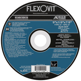 Flexovit® 9" X 1/8" X 7/8" HIGH PERFORMANCE™ 24 - 30 Grit Aluminum Oxide Grain Reinforced Type 27 Depressed Center Combination Wheel