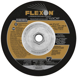 Flexovit® 9" X 1/4" X 5/8" - 11 FLEXON® 24 Grit Zirconia Alumina Grain Reinforced Type 27 Spin-On Depressed Center Grinding Wheel