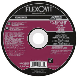 Flexovit® 9" X 1/4" X 7/8" HIGH PERFORMANCE™ 30 Grit Aluminum Oxide Grain Reinforced Type 27 Depressed Center Grinding Wheel